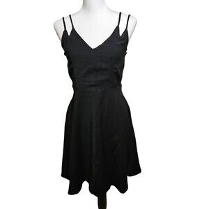 Black Strappy V-Neck Cocktail Dress Flattering Fit & Flare Design